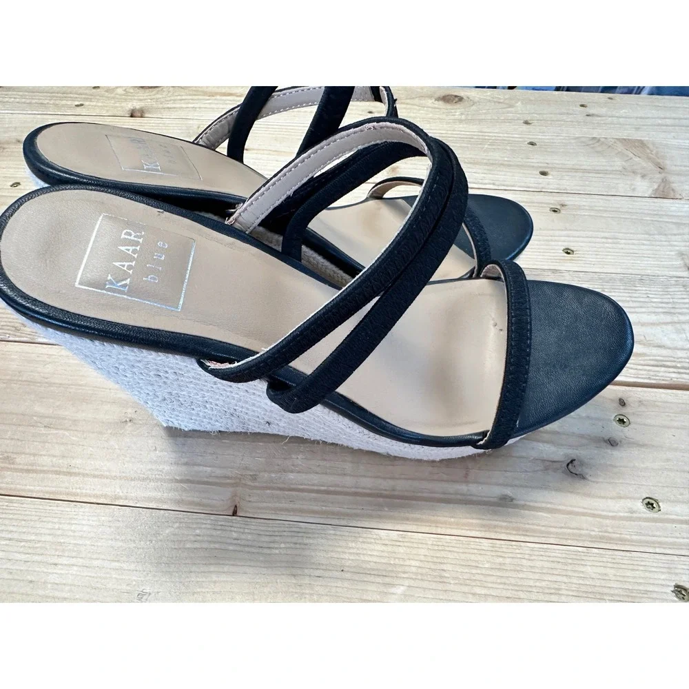 KAARI blue Womens Black Strappy Wedge Espadrille Sandals Size 8.5‎